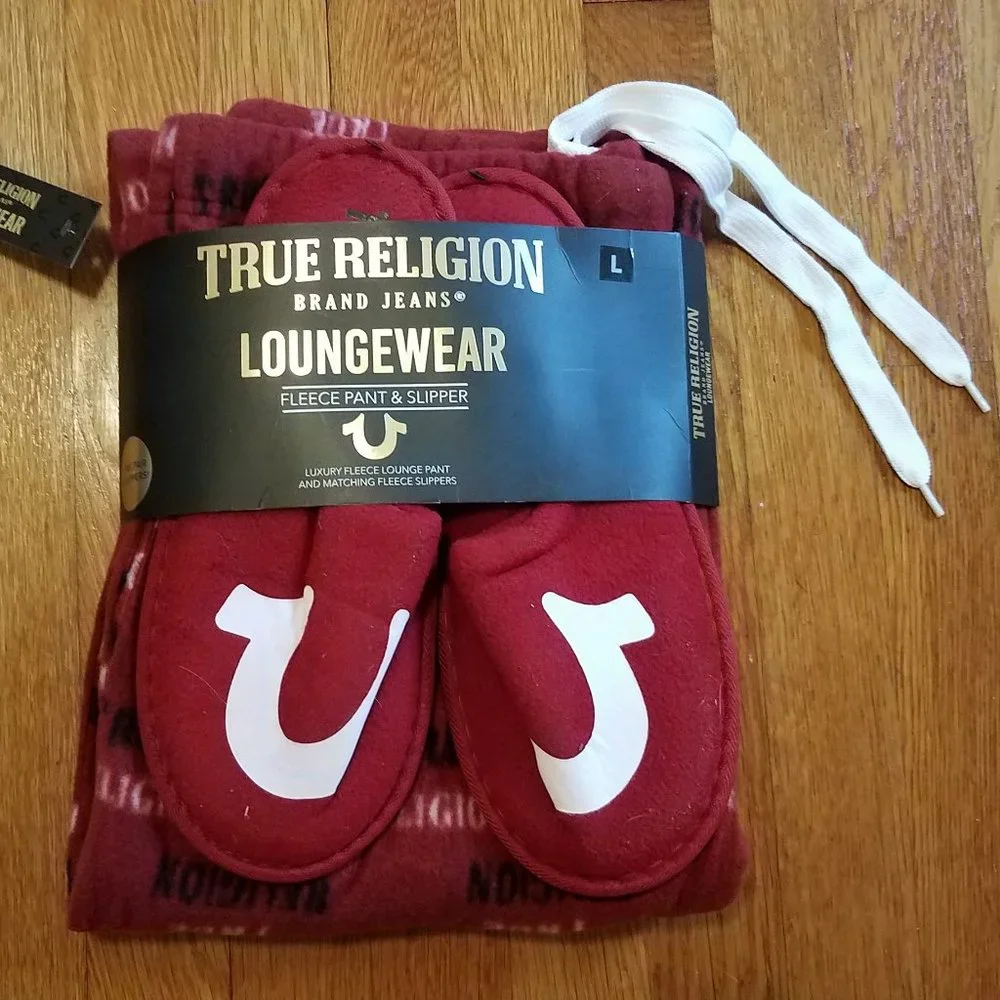 NEW True Religion Fleece Lounge Pants & Matching Fleece Slippers Sz Large